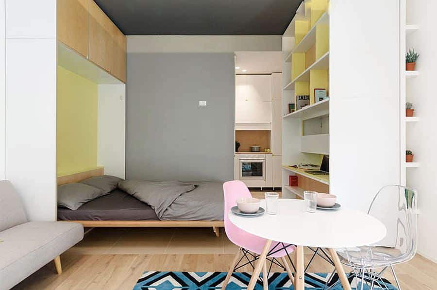 klein appartement ontwerp uitklapbaar bed