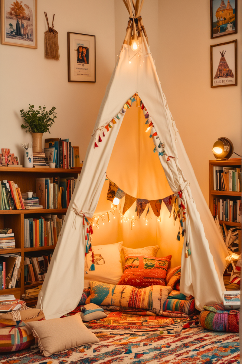 speelhoek in woonkamer tipi tent