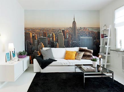 tot nu borst Verstoring Woonkamer met fotobehang van New York | Inrichting-huis.com
